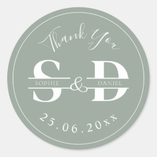Sage Green Monogram Bedankt voor je bruiloft Ronde Sticker