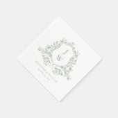 Sage Green Monogram Bloemkam Elegante Huwelijk Servet (Hoek)