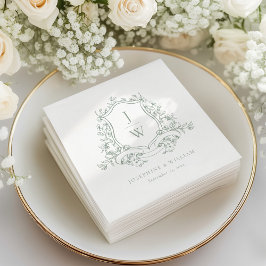 Sage Green Monogram Bloemkam Elegante Huwelijk Servet