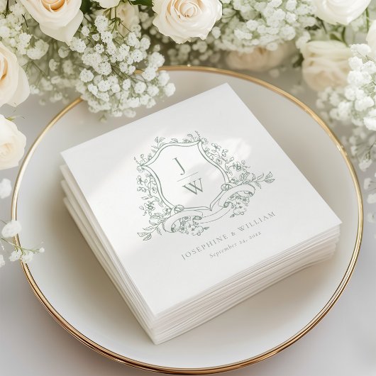 Sage Green Monogram Bloemkam Elegante Huwelijk Servet