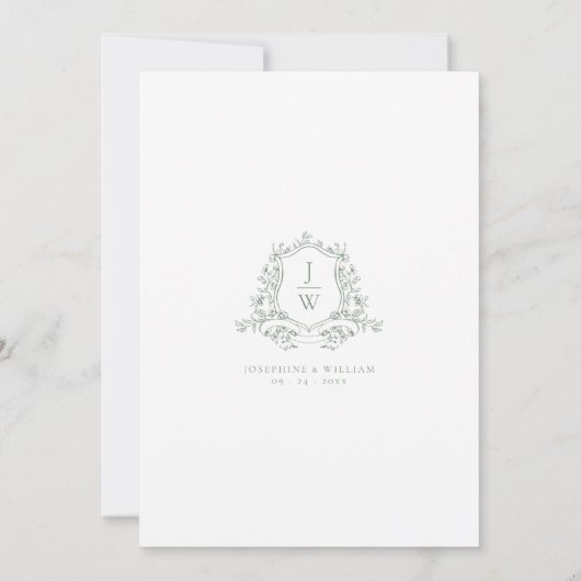 Sage Green Monogram Bloemkam Huwelijk Kaart (Achterkant)