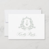 Sage Green Monogram Bloemkam Huwelijk RSVP Kaartje (Voorkant)