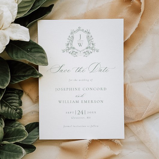 Sage Green Monogram Bloemkam Huwelijk Save The Date