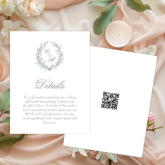 Sage Green Monogram Botanische Krans Details Informatiekaartje