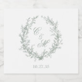 Sage Green Monogram Botanische Krans Trouwen Bier Etiket (Enkel label)