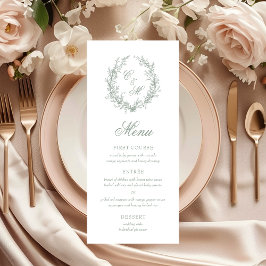 Sage Green Monogram Botanische Krans Trouwen Menu