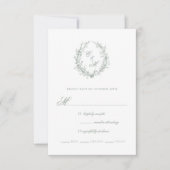 Sage Green Monogram Botanische Krans Trouwen RSVP Kaartje (Voorkant)