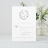 Sage Green Monogram Botanische Krans Trouwen RSVP Kaartje (Staand voorkant)