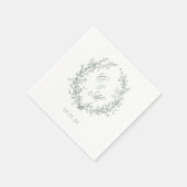 Sage Green Monogram Botanische Krans Trouwen Servet (Hoek)