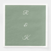 Sage Green Monogram Brieven Wit Elegant Huwelijk Servet (Voorkant)