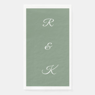 Sage Green Monogram Brieven Wit Elegant Huwelijk Servet
