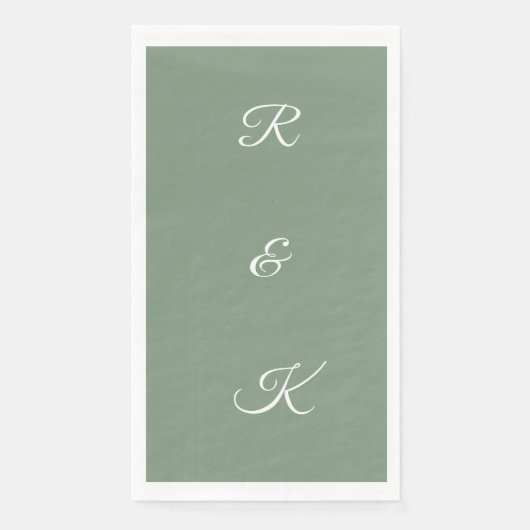Sage Green Monogram Brieven Wit Elegant Huwelijk Servet (Voorkant)