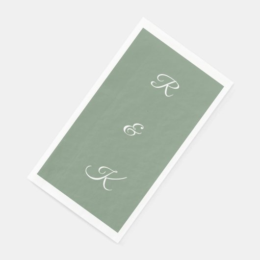 Sage Green Monogram Brieven Wit Elegant Huwelijk Servet (Hoek)