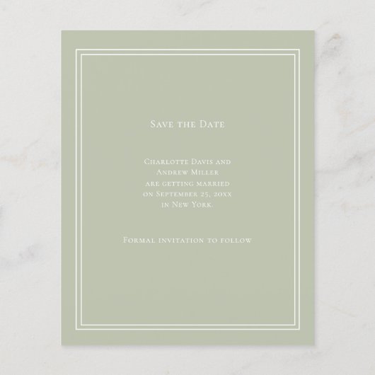 Sage green monogram budget wedding Save the Date  Flyer (Achterkant)