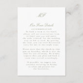 Sage Green Monogram Classic Wedding Details Info Informatiekaartje (Voorkant)