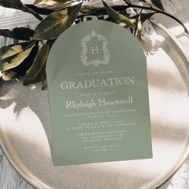 Sage Green Monogram Crest Arch Graduation Party Kaart