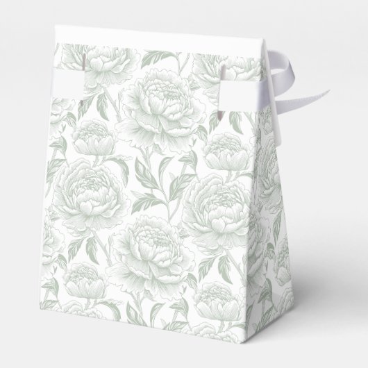 Sage Green Monogram Crest Chinoiserie Peonies Bedankdoosjes (Achterkant)