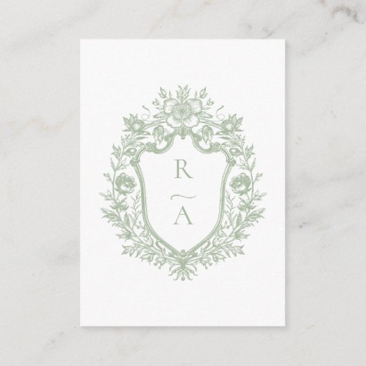 Sage Green Monogram Crest Receptie Details Informatiekaartje (Achterkant)