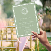 Sage Green Monogram Crest Receptie Details Informatiekaartje