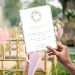 Sage Green Monogram Crest Receptie Details Informatiekaartje