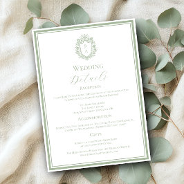 Sage Green Monogram Crest Wedding Details Informatiekaartje