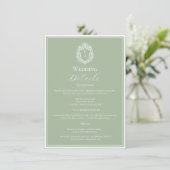 Sage Green Monogram Crest Wedding Details Informatiekaartje (Staand voorkant)