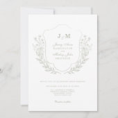Sage Green Monogram Crest Wedding Invitation Kaart (Voorkant)