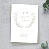 Sage Green Monogram Crest Wedding Invitation Kaart