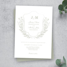 Sage Green Monogram Crest Wedding Invitation