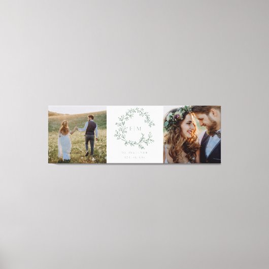 Sage Green Monogram Crest Wedding Keepsake Foto Canvas Afdruk (Voorkant)