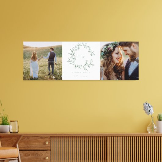 Sage Green Monogram Crest Wedding Keepsake Foto Canvas Afdruk (Insitu (Woonkamer))
