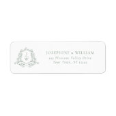 Sage Green Monogram Crest Wedding Retour Adres Etiket (Voorkant)