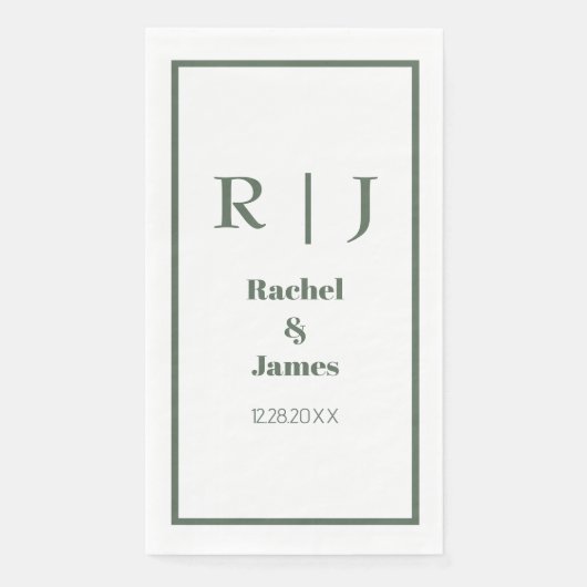 Sage Green Monogram Eenvoudig Minimaal Elegant Tro Servet (Voorkant)