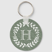 Sage Green Monogram Elegant Modern Foliage Wreater Sleutelhanger (Voorkant)