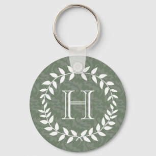 Sage Green Monogram Elegant Modern Foliage Wreater Sleutelhanger