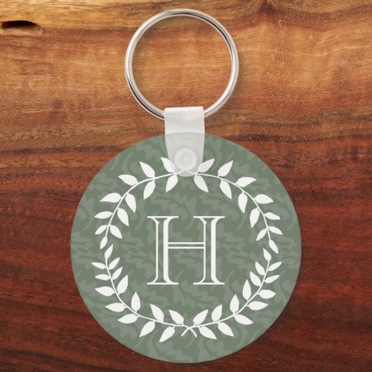 Sage Green Monogram Elegant Modern Foliage Wreater Sleutelhanger (Achterkant)