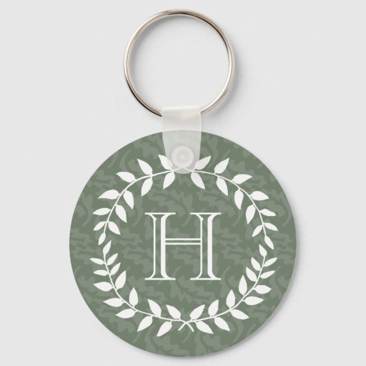 Sage Green Monogram Elegant Modern Foliage Wreater Sleutelhanger (Achterkant)