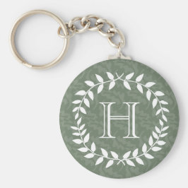 Sage Green Monogram Elegant Modern Foliage Wreater Sleutelhanger