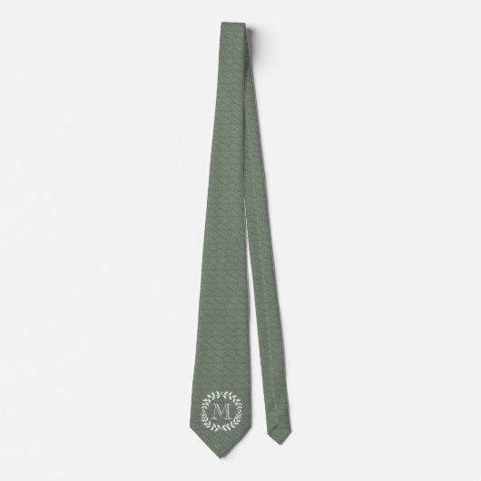 Sage Green Monogram Elegant Modern Foliage Wreater Stropdas (Voorkant)