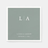 Sage Green Monogram Elegant Simple Wedding Napkins Servet (Voorkant)