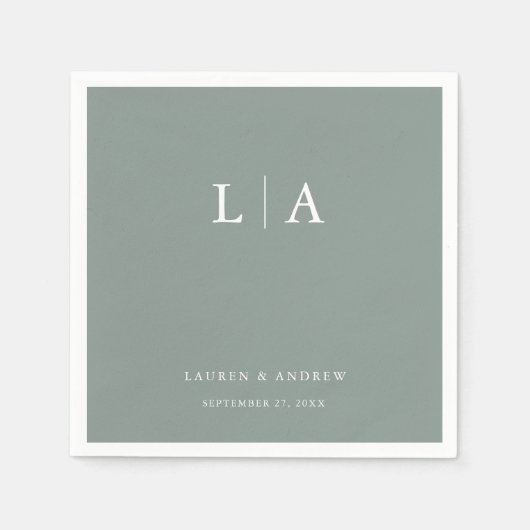 Sage Green Monogram Elegant Simple Wedding Napkins Servet (Voorkant)