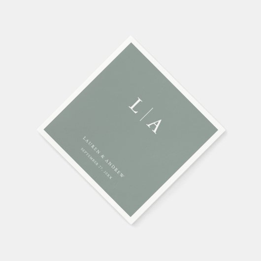 Sage Green Monogram Elegant Simple Wedding Napkins Servet (Hoek)