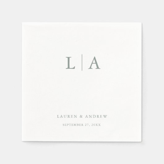 Sage Green Monogram Elegant Simple Wedding Servet (Voorkant)