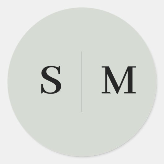 Sage Green Monogram Elegante bruiloft Ronde Sticker (Voorkant)