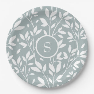Sage Green Monogram Floral Cottage Patroon Papieren Bordje
