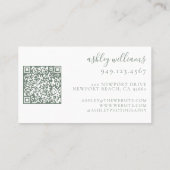 Sage Green Monogram Floral Crest QR-code Visitekaartje (Achterkant)