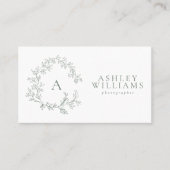 Sage Green Monogram Floral Crest QR-code Visitekaartje (Voorkant)