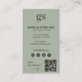 Sage Green Monogram Foto Sociale Media QR Code Visitekaartje (Achterkant)