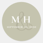 Sage Green Monogram Huwelijk Aangepast Ronde Sticker (Voorkant)