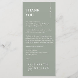 Sage Green Monogram Huwelijk Dank u Plaats Kaart